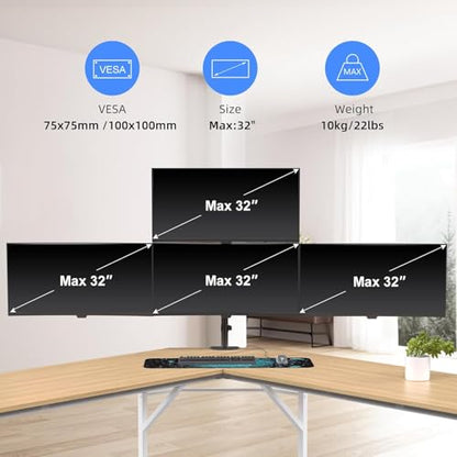 Pholiten Quad 4 Monitor Arm Desk Mount for Max 32 inch Screens, Gas Spring Adjustment Monitor Stand with VESA 75x75mm, 100x100 mm, Clamp & Grommet Install Black MD18864 - style: 4 monitor mount