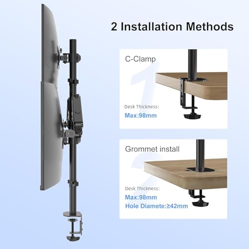 Pholiten Quad 4 Monitor Arm Desk Mount for Max 32 inch Screens, Gas Spring Adjustment Monitor Stand with VESA 75x75mm, 100x100 mm, Clamp & Grommet Install Black MD18864 - style: 4 monitor mount