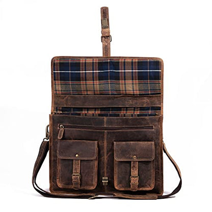 Leather briefcase 18 inch laptop messenger bag for men and women best satchel office bag - color: Brown, size: 18 inch