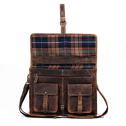 Leather briefcase 18 inch laptop messenger bag for men and women best satchel office bag - color: Brown, size: 16 Inch