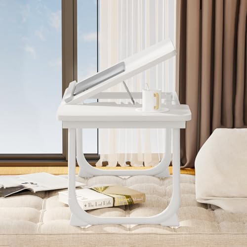 Laptop Desk for Bed, Adjustable Laptops Stand with 5 Adjustable Angles, Portable Lap Tray Table with Cup Holder, Laptop Bed Desk Tray for Eating Working Writing Reading (White) - color: White