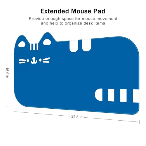 Dapesuom Large Gaming Mouse Pad, Extended Mouse Mat with Stitched Edges, Anime Cat Keyboard Pad with Non-Slip Base, Big XXL Desk Mats for Gamer, Laptop, Computer, Desktop, 29.5 x 15.9in， Dark Blue - color: Dark Blue