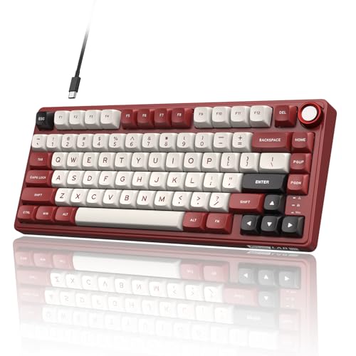 RK ROYAL KLUDGE R75 Mechanical Keyboard Wired with Volume Knob, 75% Keyboard Gasket Mounted, RGB Backlit, Creamy Keyboard with MDA Profile, PBT Keycaps, Hot Swappable Pre-lubed Linear Switch - color: red