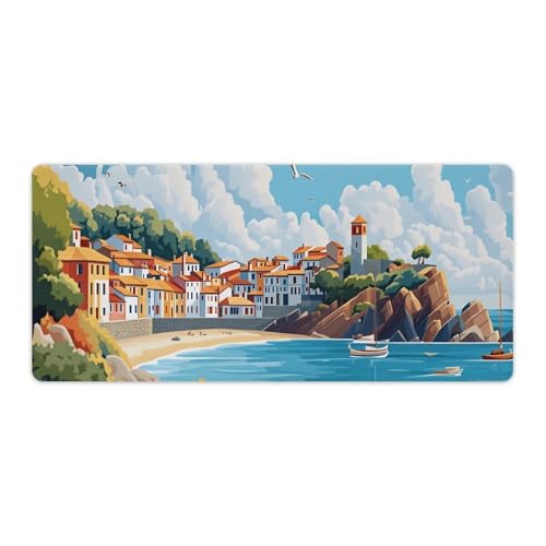 Sea Sandy Beaches Large Extended Gaming Mouse Pad (16x36in) - Durable Stitched Edges XXL Desk Mat for Keyboard and Mouse - Water Resistant & Non-Slip Rubber Base - color: black-2, size: 16x36in
