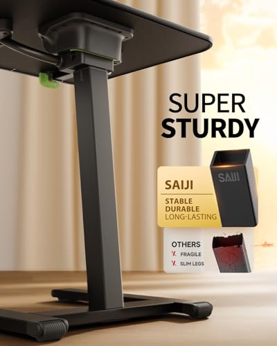 SAIJI Sturdy TV Tray Table with Wheels, Heavy Duty Metal TV Trays for Eating on Couch, Height & Angle Adjustable Desk for Bed, Sofa, Recliner, Portable Small Foldable Tables