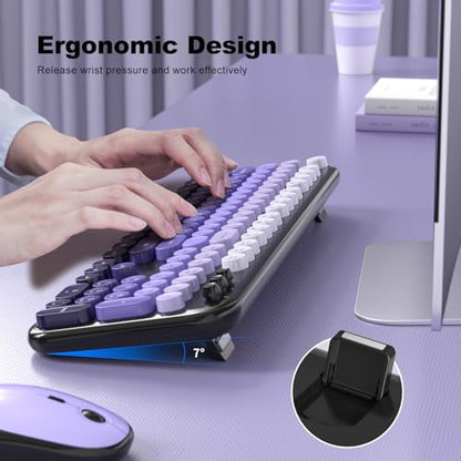MOFII Wireless Keyboard and Mouse Combo, Full Size 2.4G Retro Round Computer Keyboard and Mouse Set, Plug and Play, for Windows, Computer, Desktop, PC, Notebook - (Black Purple Gradient) - color: Lovely-Black Purple Gradient
