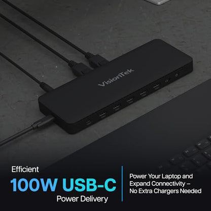 VisionTek VT4600DL Universal Dual 4K Docking Station 100W Charging (USB-A, USB-C)