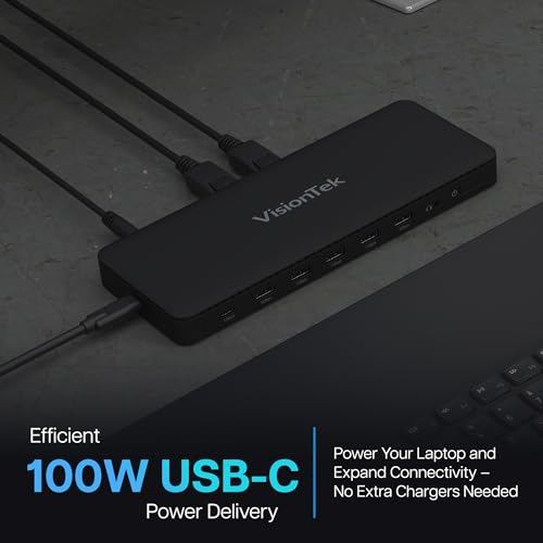 VisionTek VT4600DL Universal Dual 4K Docking Station 100W Charging (USB-A, USB-C)