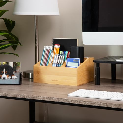 Mind Reader Desktop Organizer, 7-compartment, Office Essentials, Modern, Office, Bamboo, 9.25"L x 7.25"W x 4.5"H, Brown - size: 7-compartment Organizer