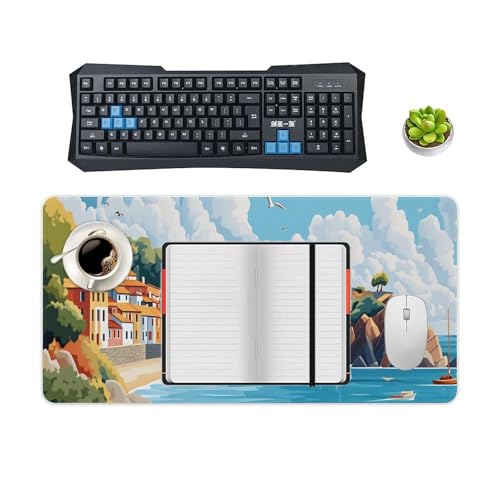 Sea Sandy Beaches Large Extended Gaming Mouse Pad (12x24in) - Durable Stitched Edges XXL Desk Mat for Keyboard and Mouse - Water Resistant & Non-Slip Rubber Base - color: black-2, size: 12x24in