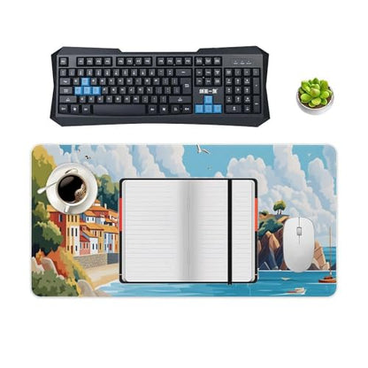 Sea Sandy Beaches Large Extended Gaming Mouse Pad (12x24in) - Durable Stitched Edges XXL Desk Mat for Keyboard and Mouse - Water Resistant & Non-Slip Rubber Base - color: black-2, size: 12x24in