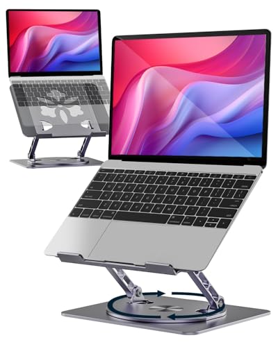 Aoviho 360° Rotating Laptop Stand for Desk | Adjustable, Foldable, Portable Aluminum Ergonomic Riser | Compatible with MacBook, Dell, HP & All Laptops 10-16 inch | Gray - color: Gray