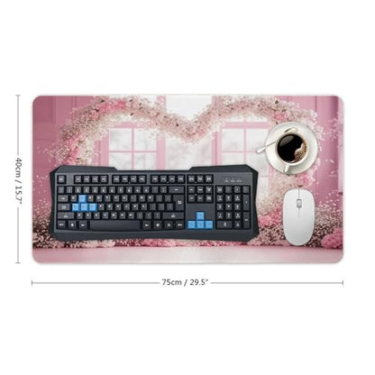 Valentine's Day Pink Cherry Blossom & Heart Large Extended Gaming Mouse Pad 30"x16" - XXL Computer Desk Mat for Keyboard and Mouse - Non-Slip Rubber Base & Durable Stitched Edges - color: Black-2, size: 30"Lx16"W