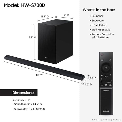 Samsung S700D 3.1ch Soundbar w/Wireless Dolby Atmos Audio, Ultra Slim Design, Q-Symphony, SpaceFit Sound Pro, Adaptive Sound, Game Mode Pro, HW-S700D/ZA - style: HW-S700D