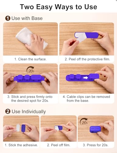 6 Pack Magnetic Cable Clips [1s Open/Lock], Laitver Cord Organizer Holder Strong Adhesive Desk Cable Management- Organize Charging Cords Neatly for Home, Office, Car,Desk, Nightstand-Dark Blue - color: Dark Blue