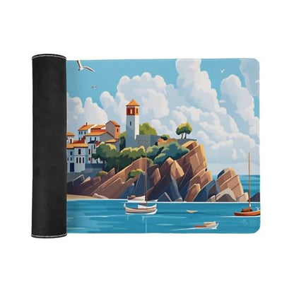 Sea Sandy Beaches Large Extended Gaming Mouse Pad (16x36in) - Durable Stitched Edges XXL Desk Mat for Keyboard and Mouse - Water Resistant & Non-Slip Rubber Base - color: black-2, size: 16x36in
