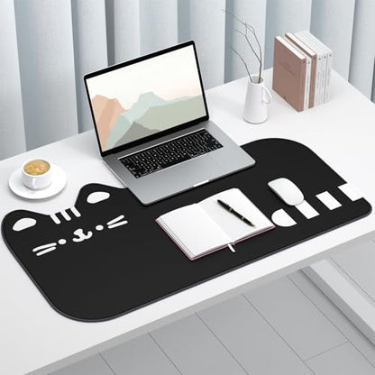 Dapesuom Large Gaming Mouse Pad, Extended Mouse Mat with Stitched Edges, Cute Anime Cat Keyboard Pad with Non-Slip Base, Big XXL Desk Mats for Gamer, Laptop, Computer, Desktop, 29.5 x 15.9in, Black - color: Black