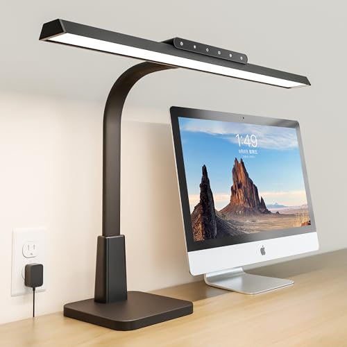 LED Desk Lamp for Home Office with Base, Dimmable Eye-Caring Computer Light with Memory & Timer Functions, Flexible Gooseneck Touch Control Architect Desk Light for Reading, Study, Workbench (Black) - color: Black, size: Head Length 20.67" with Base