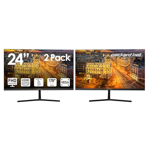 Packard Bell AirFrame 24 " FHD Monitor, 1920x1080, Ultrawide, VESA Mount, Tilt Adjust, HDMI/VGA, Slim Bezel, for Home, Office, and Light Gaming - 2 Pack - size: 24 Inch, style: 2 Pack