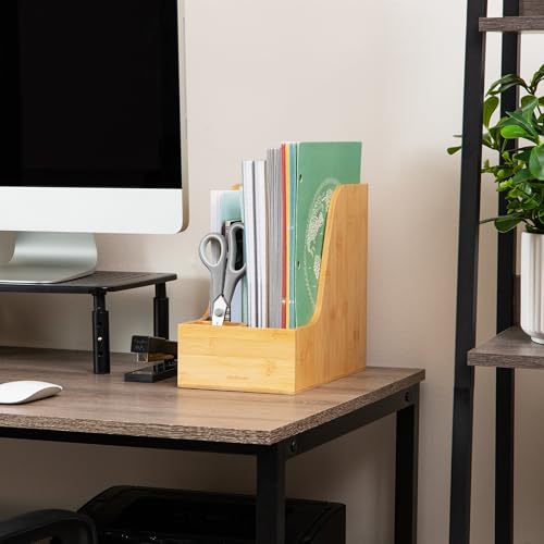 Mind Reader Vertical File Storage, Desktop Organizer, Magazine Holder, Office, Bamboo, 6"L x 11"W x 10"H, Brown - size: Vertical File Storage