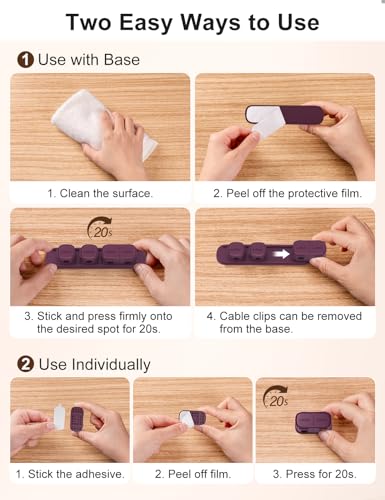 6 Pack Magnetic Cable Clips [1s Open/Lock], Laitver Cord Organizer Holder Strong Adhesive Desk Cable Management- Organize Charging Cords Neatly for Home, Office, Car,Desk, Nightstand-Dark Purple - color: Dark Purple