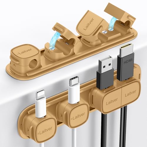 6 Pack Magnetic Cable Clips [1s Open/Lock], Laitver Cord Organizer Holder Strong Adhesive Desk Cable Management- Organize Charging Cords Neatly for Home, Office, Car,Desk, Nightstand-Milk Coffee - color: Milk Coffee