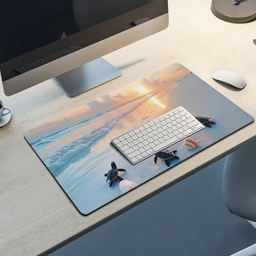 Ocean & Sunset Beach Scene Large Extended Gaming Mouse Pad (16x30in) - Durable Stitched Edges XXL Desk Mat for Keyboard and Mouse - Water Resistant & Non-Slip Rubber Base - color: black, size: 16x30in
