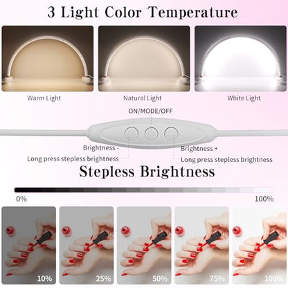 Half Moon Nail Desk Lamp,USB Powered Tri-Color Temperature Brightness Adjustable Arch Light for Moon Light Nail Tech/Handicraft Lighting (Medium Size White) - size: 20 inch white
