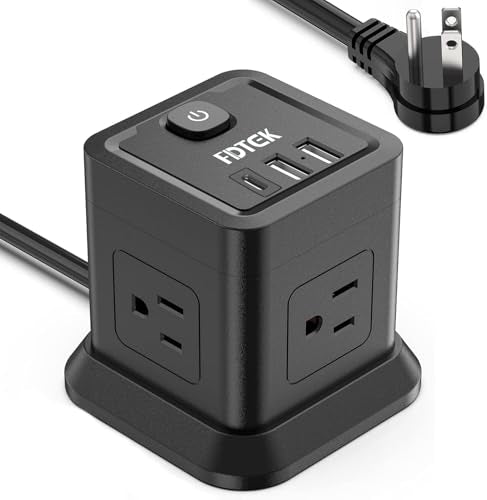 Power Strip with USB C, FDTEK Flat Plug Extension Cord with 4 Outlets and 3 USB Ports 10 FT Desk Power Strip Cube Overload Protection Compact Portable for Travel Home Office Cruise Ship - Black - color: Black, size: 10FT