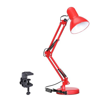 TORCHSTAR Metal Desk Lamp with Clamp, Swing Arm, Architect Adjustable Gooseneck Table Lamp, Clip Desk Lights for Home Office, Work, Study, Reading, E26 Base, Multi-Joint, Red - color: Red