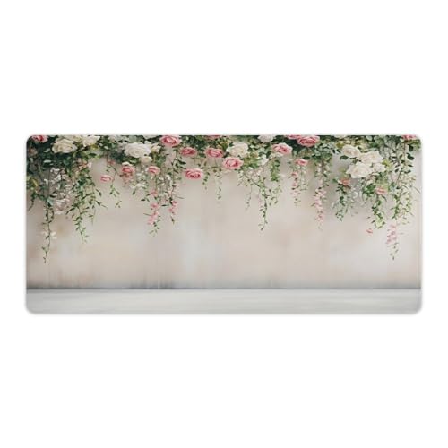 Romantic Floral Large Extended Gaming Mouse Pad 36"x16" - XXL Computer Desk Mat for Keyboard and Mouse - Non-Slip Rubber Base & Durable Stitched Edges - color: Black-3, size: 36"Lx16"W