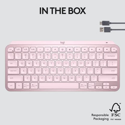 Logitech MX Keys Mini Minimalist Wireless Illuminated Keyboard, Compact, Bluetooth, Backlit, USB-C, Compatible with Apple macOS, iOS, Windows, Linux, Android, Metal Build - Rose - color: Rose, style: MX Keys Mini