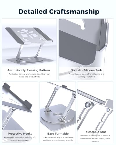 Aoviho 360° Rotating Laptop Stand for Desk | Adjustable, Foldable, Portable Aluminum Ergonomic Riser | Compatible with MacBook, Dell, HP & All Laptops 10-16 inch | Silver - color: Silver