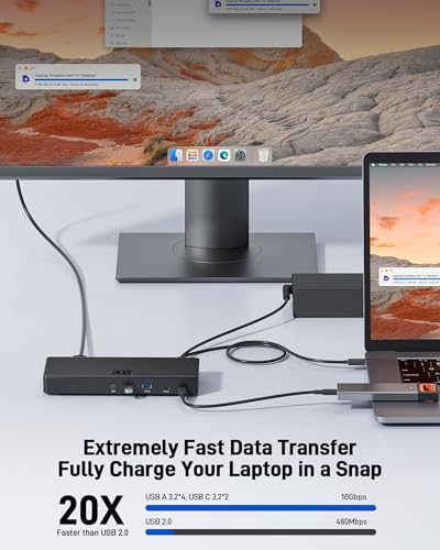 Acer 15-in-1 Laptop Docking Station Support DisplayLink Triple Monitors, USB C Docking Station, 130W Power Adapter, 10Gbps Data Transfer, 1Gbps Ethernet for MacBook Pro/Air, Acer Laptops, PC and More