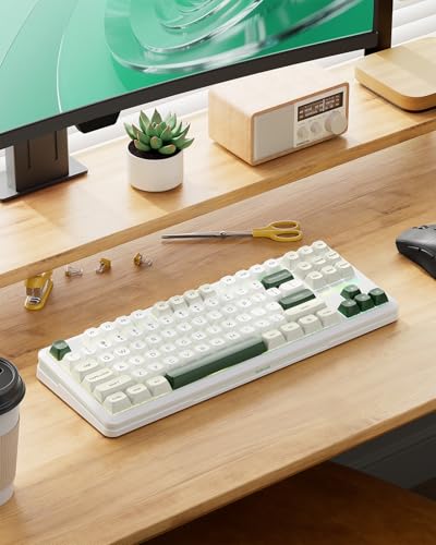 Redragon K734W Wireless Mechanical Keyboard, Tri Mode BT5.0/2.4G/USB-C 75% 81 Keys TKL Custom Hot Swappable Gaming Keyboard, Pre-lubed Linear Switches,RGB Gasket Computer Creamy Keyboard, for PC/MAC - color: Green TKL