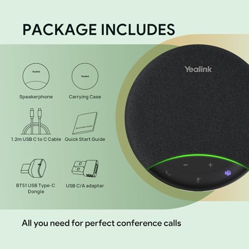Yealink SP92 Bluetooth Speaker and Microphone with Dongle, Conference Speakerphone for Teams, 13ft 360° Omni Pickup, Full-Duplex Mic, Al Noise Reduction, 20H Call Time, USB C/A - color: Black- SP92 with Dongle
