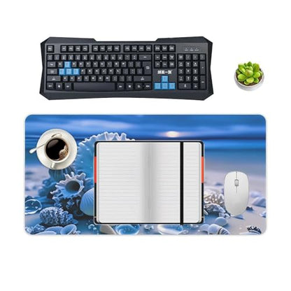 Sea Turtle & Starfish Shells Large Extended Gaming Mouse Pad (12x24in) - Durable Stitched Edges XXL Desk Mat for Keyboard and Mouse - Water Resistant & Non-Slip Rubber Base - color: black-1, size: 12x24in