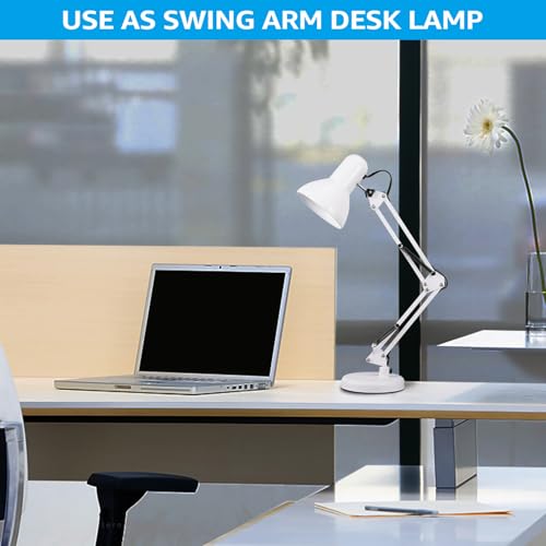 TORCHSTAR Metal Desk Lamp with Clamp, Swing Arm, Architect Adjustable Gooseneck Table Lamp, Clip Desk Lights for Home Office, Work, Study, Reading, E26 Base, Multi-Joint, White - color: White