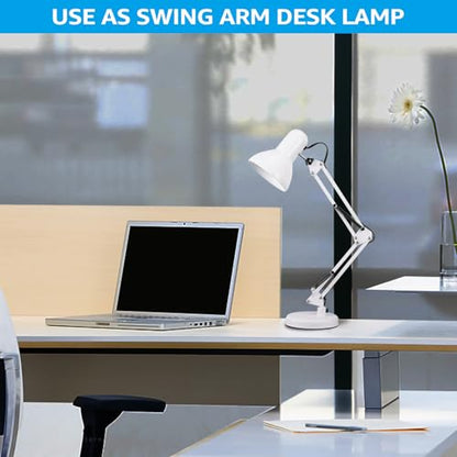 TORCHSTAR Metal Desk Lamp with Clamp, Swing Arm, Architect Adjustable Gooseneck Table Lamp, Clip Desk Lights for Home Office, Work, Study, Reading, E26 Base, Multi-Joint, White - color: White