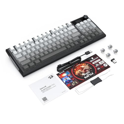Redragon Wireless Mechanical Keyboard, Gasket RGB Gaming Keyboard with Screen & Knob, Tri-Mode BT5.0/2.4G/USB-C, 95 Keys Hot Swappable, Side Printed PBT Keycaps, Thick Pre-Lubed Linear Switch, K725SP - color: Grey