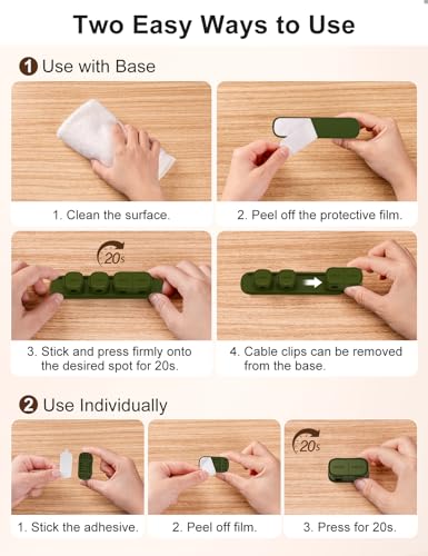 6 Pack Magnetic Cable Clips [1s Open/Lock], Laitver Cord Organizer Holder Strong Adhesive Desk Cable Management- Organize Charging Cords Neatly for Home, Office, Car,Desk, Nightstand-Deep Green - color: Deep Green