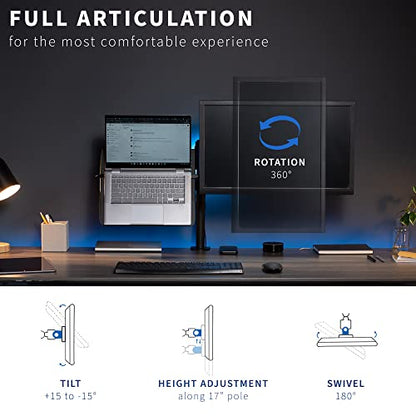 VIVO Black Fully Adjustable 13 to 32 inch Single Computer Monitor and Laptop Desk Mount Combo, Stand with Grommet Option, Fits up to 17 inch Laptops (STAND-V002C) - color: Black