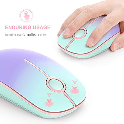 VssoPlor Wireless Mouse, 2.4G Slim Portable Computer Laptop Mouse with Nano Receiver Quiet Silent Optical Mice for Notebook, PC, Laptop, Computer-Mint Green to Purple - color: Mint Green to Purple