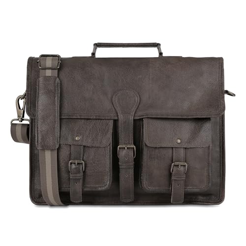 Leather briefcase 18 inch laptop messenger bag for men and women best satchel office bag - color: Grey, size: 18 inch