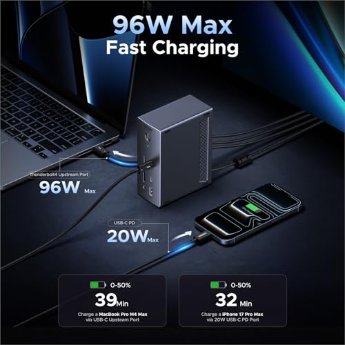 UGREEN Revodok Max 13-in-1 Thunderbolt 4 Docking Station, 40Gbps with 3×TBT4 (Dual 4K@60Hz max), 180W Total Power (96W Laptop Charging), 1Gbps Ethernet, SD/TF 3.0, 3.5mm Audio