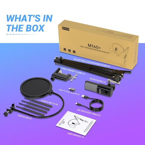 FDUCE Gaming USB Microphone, RGB Condenser mic with Mute, Gain, Monitoring, Boom Arm for Streaming, Podcast, Twitch, YouTube, PC, Computer, PS5, (M160+) - style: Mic with Boom Arm