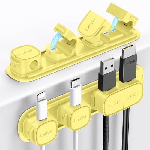6 Pack Magnetic Cable Clips [1s Open/Lock], Laitver Cord Organizer Holder Strong Adhesive Desk Cable Management- Organize Charging Cords Neatly for Home, Office, Car,Desk, Nightstand-Cream Yellow - color: Cream Yellow