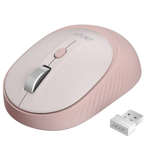 acer Bluetooth Wireless Mouse for Laptop, Computer Mouse Wireless (BT5.2+2.4GHz), Small to Medium Size, Left & Right Handed Office USB Mice with USBA Receiver, Compatible with PC, Desktop (Pink) - size: Normal