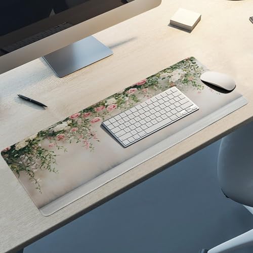 Romantic Floral Large Extended Gaming Mouse Pad 31.5"x12" - XXL Computer Desk Mat for Keyboard and Mouse - Non-Slip Rubber Base & Durable Stitched Edges - color: Black-3, size: 31.5"Lx12"W