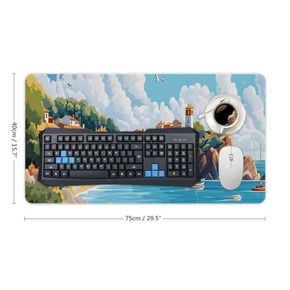Sea Sandy Beaches Large Extended Gaming Mouse Pad (16x30in) - Durable Stitched Edges XXL Desk Mat for Keyboard and Mouse - Water Resistant & Non-Slip Rubber Base - color: black-2, size: 16x30in